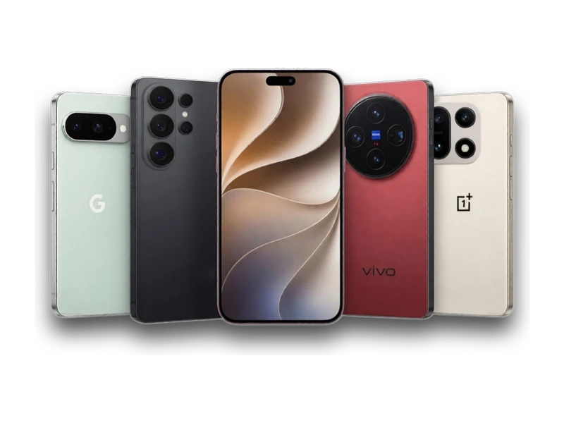 Five phones from Google, Samsung, Apple, Vivo and OnePlus, fanned out
